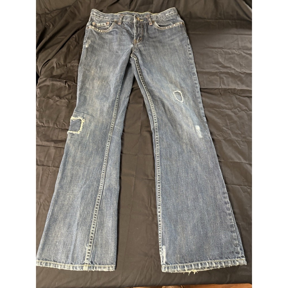 X2 Denim Laboratory Bootcut Men's Jeans Blue Distressed‎ Denim Button Zipper